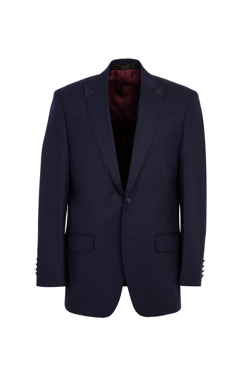 Koyu Mavi Mono Yaka Slim Fit Dar Kesim Yün Smokin & Damatlık