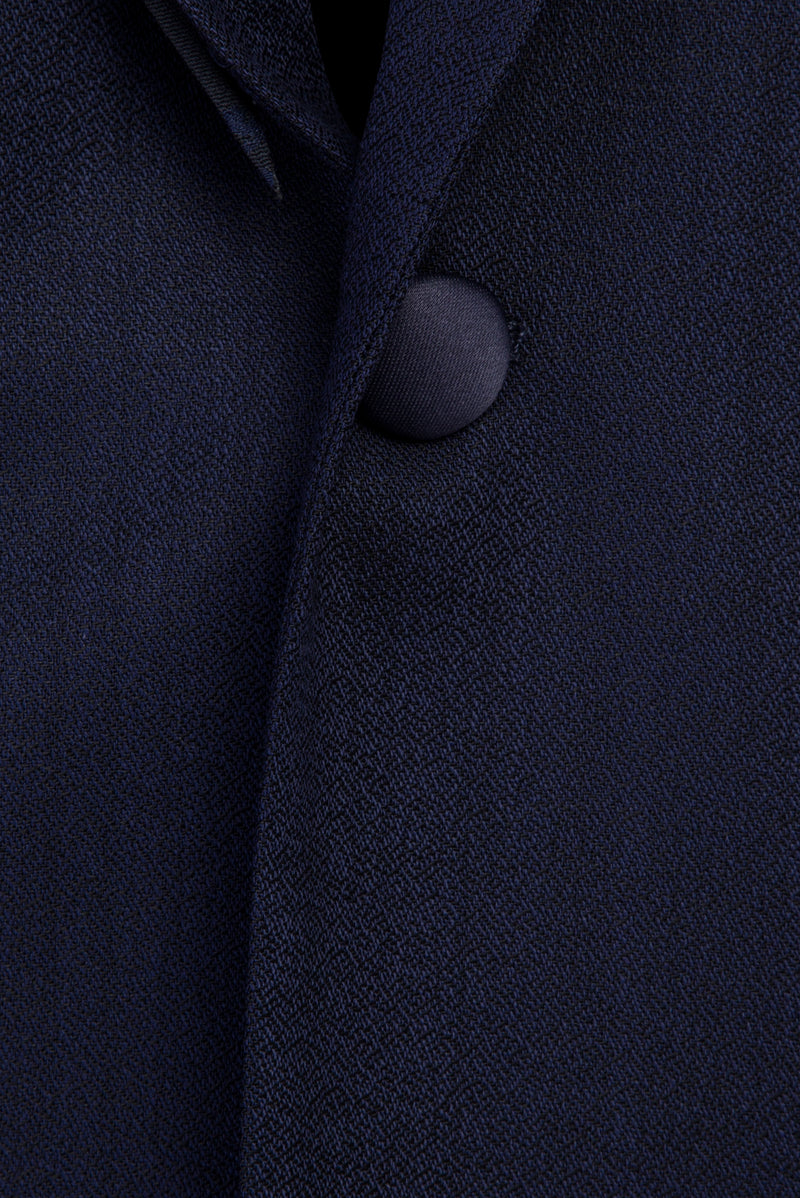Koyu Mavi Mono Yaka Slim Fit Dar Kesim Yün Smokin & Damatlık