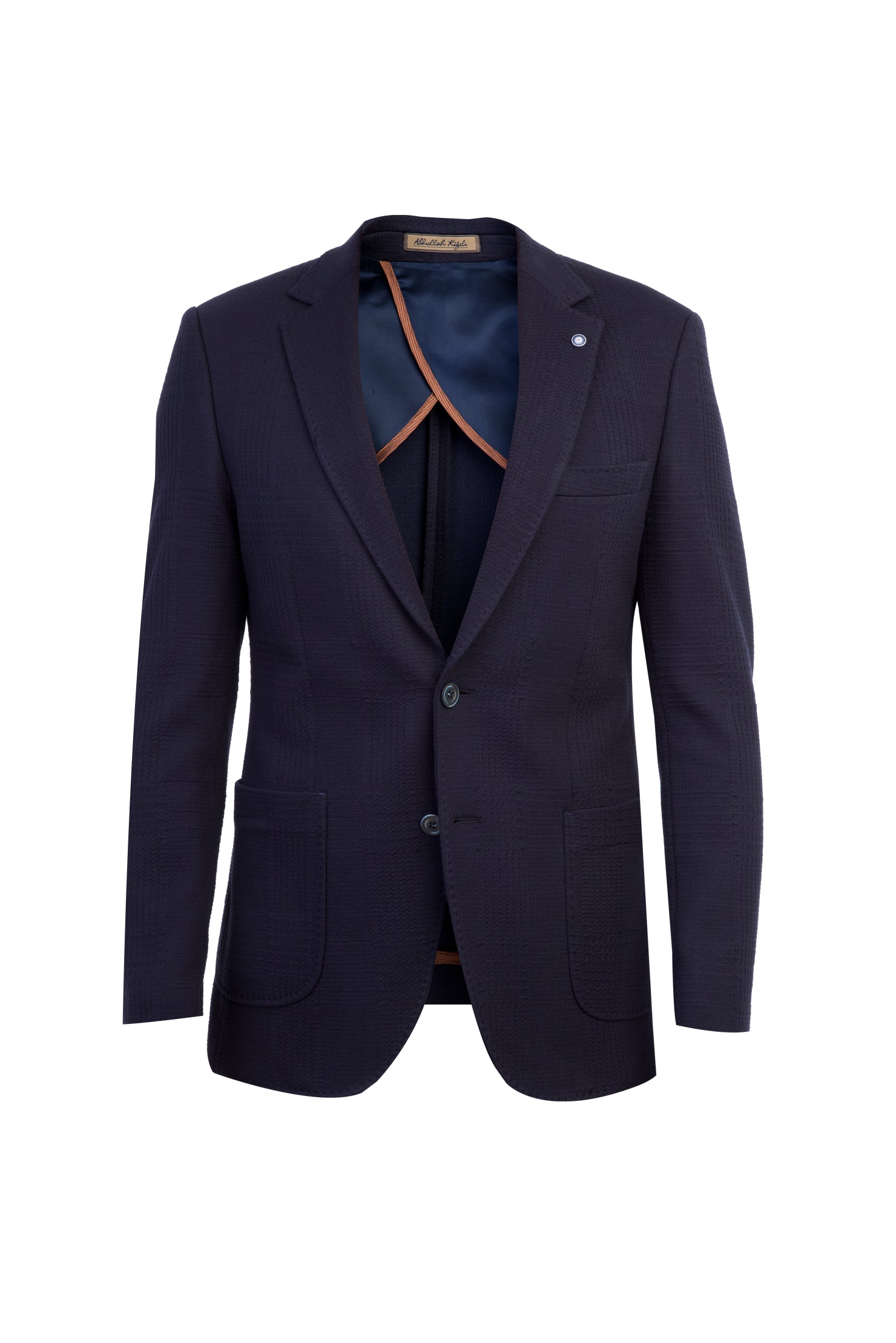 Lacivert 7 Drop Slim Fit Dar Kesim ?talyan Ekose Ceket-Abdullah Ki??l?