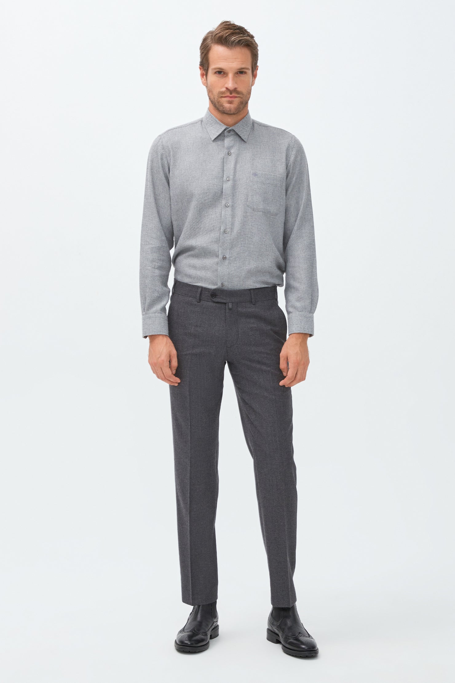 Orta Füme Slim Fit Dar Kesim İtalyan Kaşmirli Flanel Kumaş Pantolon