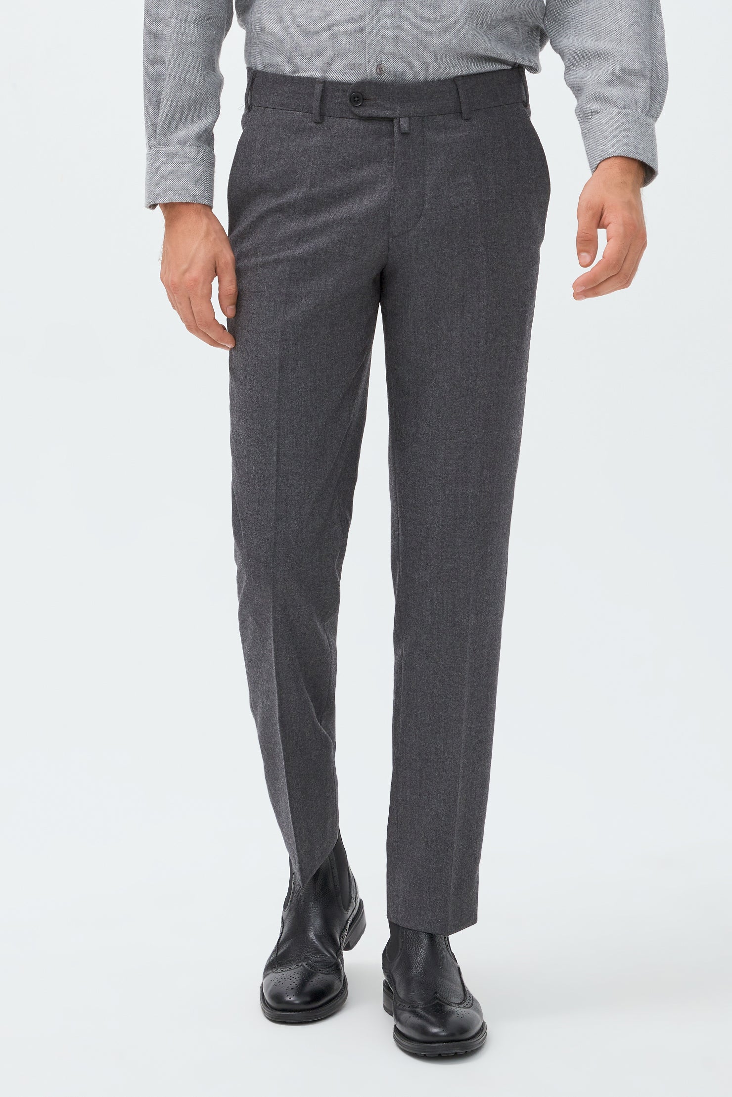 Orta Füme Slim Fit Dar Kesim İtalyan Kaşmirli Flanel Kumaş Pantolon