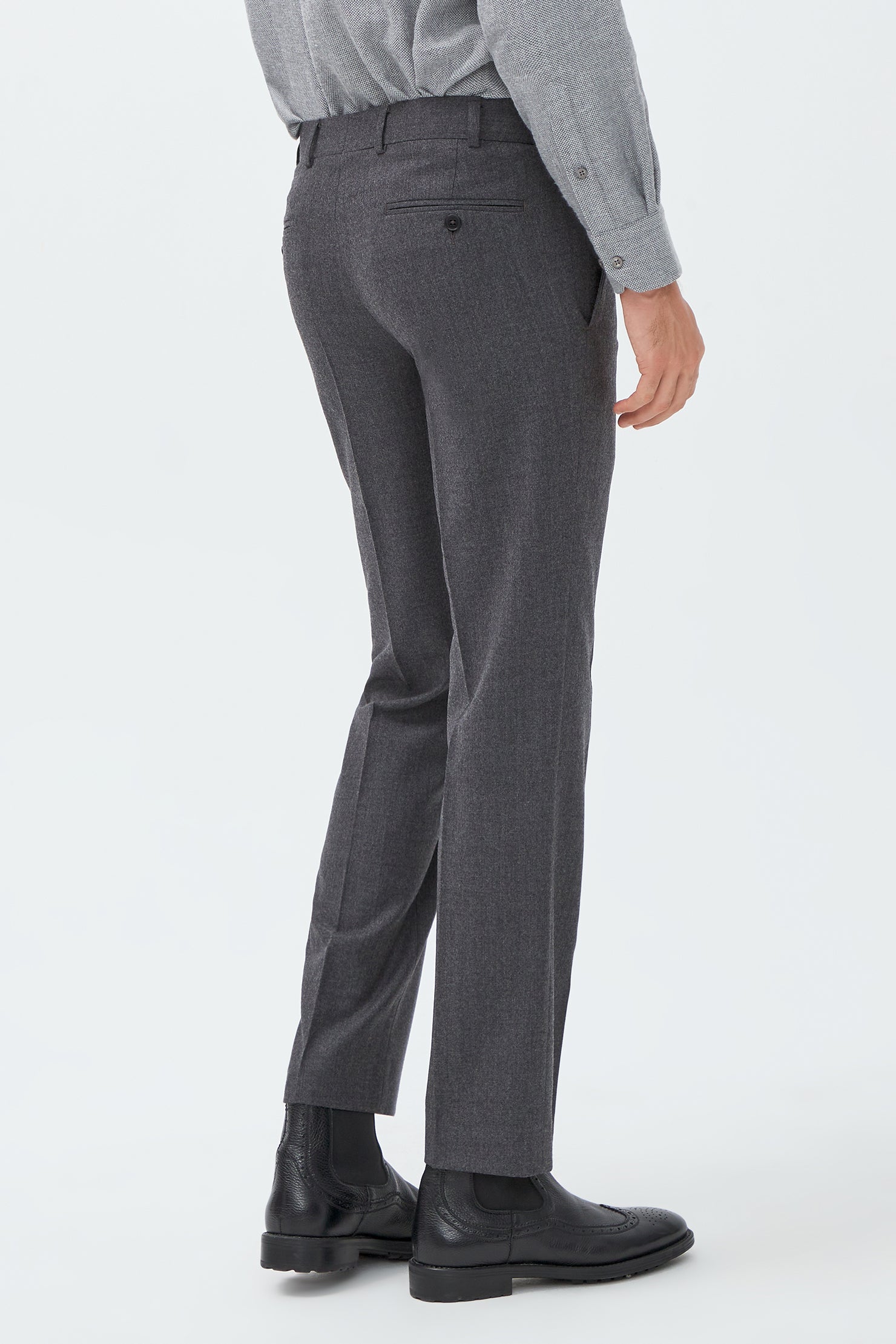 Orta Füme Slim Fit Dar Kesim İtalyan Kaşmirli Flanel Kumaş Pantolon
