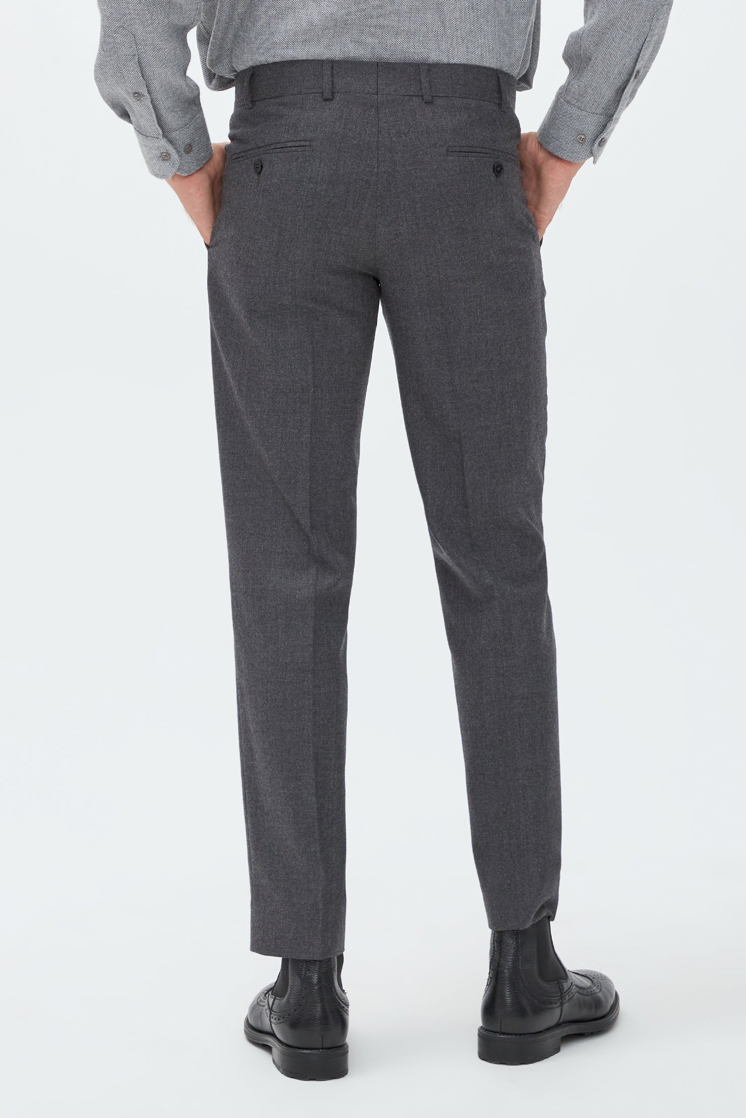 Orta Füme Slim Fit Dar Kesim İtalyan Kaşmirli Flanel Kumaş Pantolon