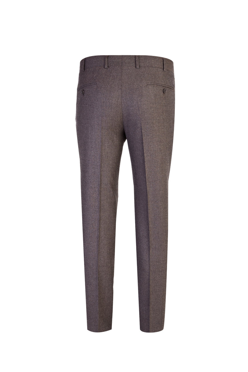 Kahve Relaxed Fit Rahat Kesim İtalyan Kaşmirli Flanel Kumaş Pantolon