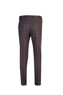 Kahve Regular Fit İtalyan Kaşmirli Ekose Flanel Kumaş Pantolon