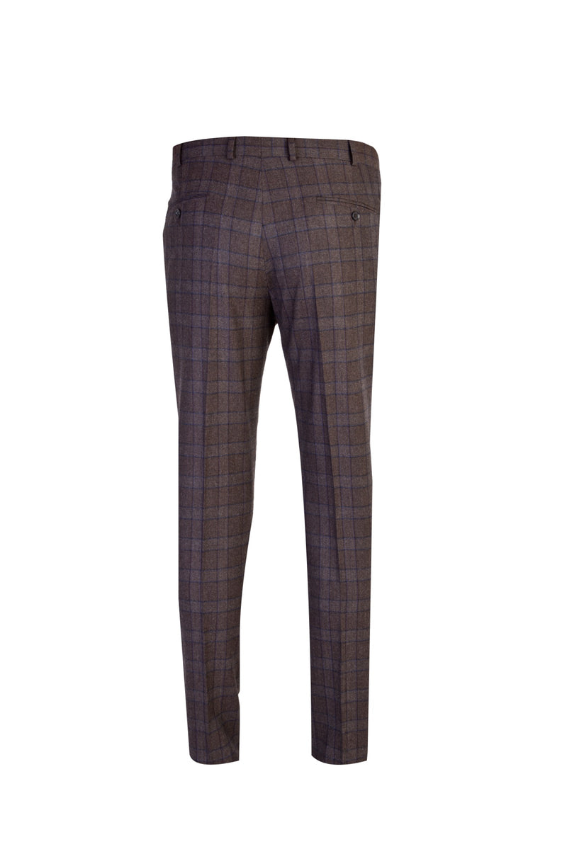 Kahve Regular Fit İtalyan Kaşmirli Ekose Flanel Kumaş Pantolon