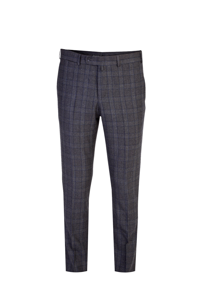 Antrasit Regular Fit İtalyan Kaşmirli Ekose Flanel Kumaş Pantolon