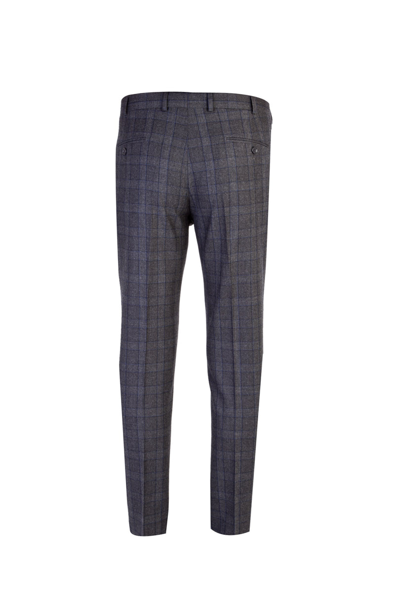 Antrasit Regular Fit İtalyan Kaşmirli Ekose Flanel Kumaş Pantolon