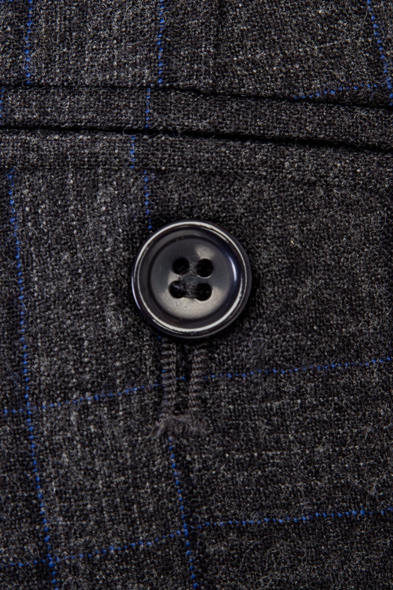 Antrasit Regular Fit İtalyan Kaşmirli Ekose Flanel Kumaş Pantolon