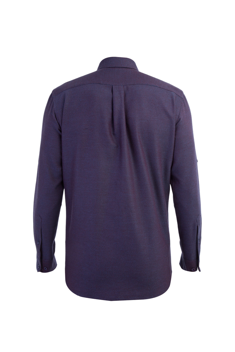 Bordo Uzun Kol Desenli Spor Pamuk Gömlek