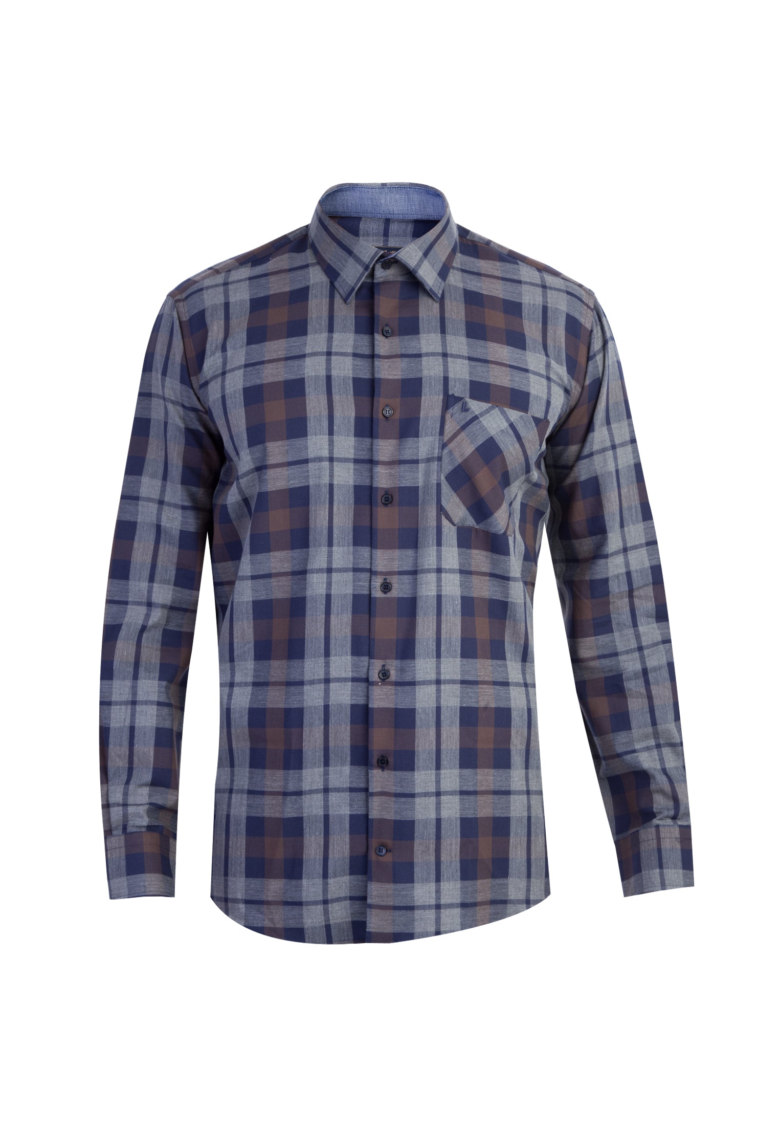 Orta Füme Uzun Kol Ekose Pamuk Gömlek