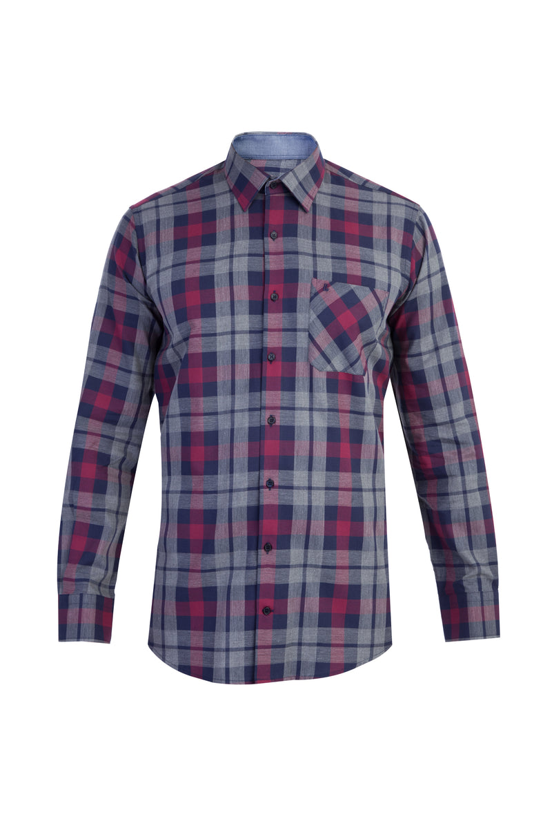 Bordo Ak Kz Pamuk Ekose Gömlek