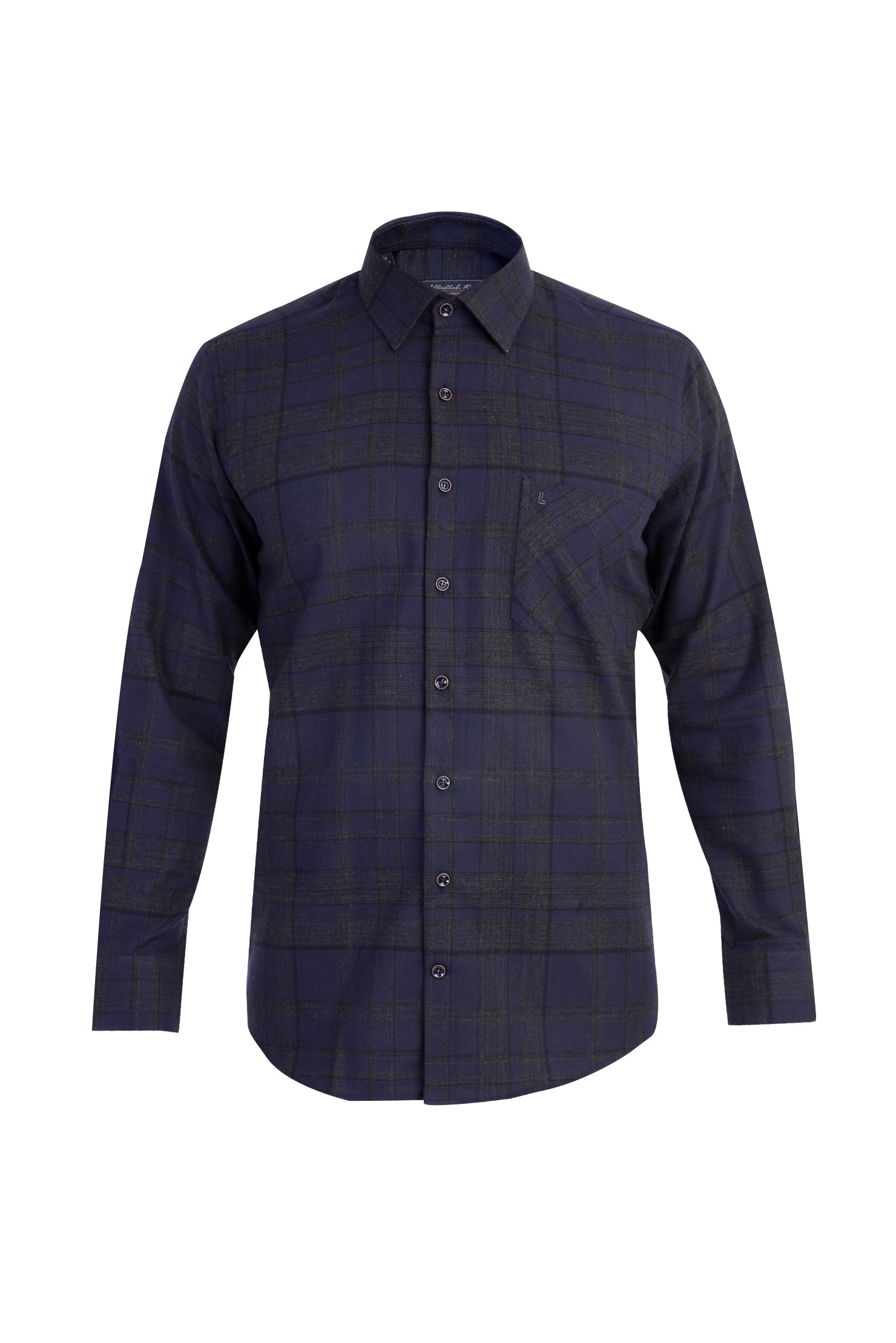 Lacivert Uzun Kol Ekose Pamuk Gömlek