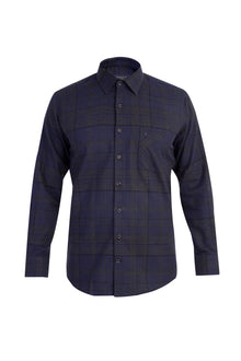 Lacivert Uzun Kol Ekose Pamuk Gömlek