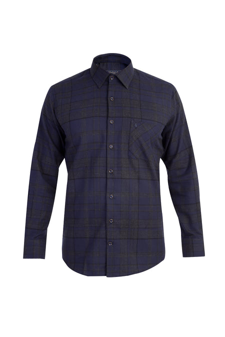 Lacivert Uzun Kol Ekose Pamuk Gömlek