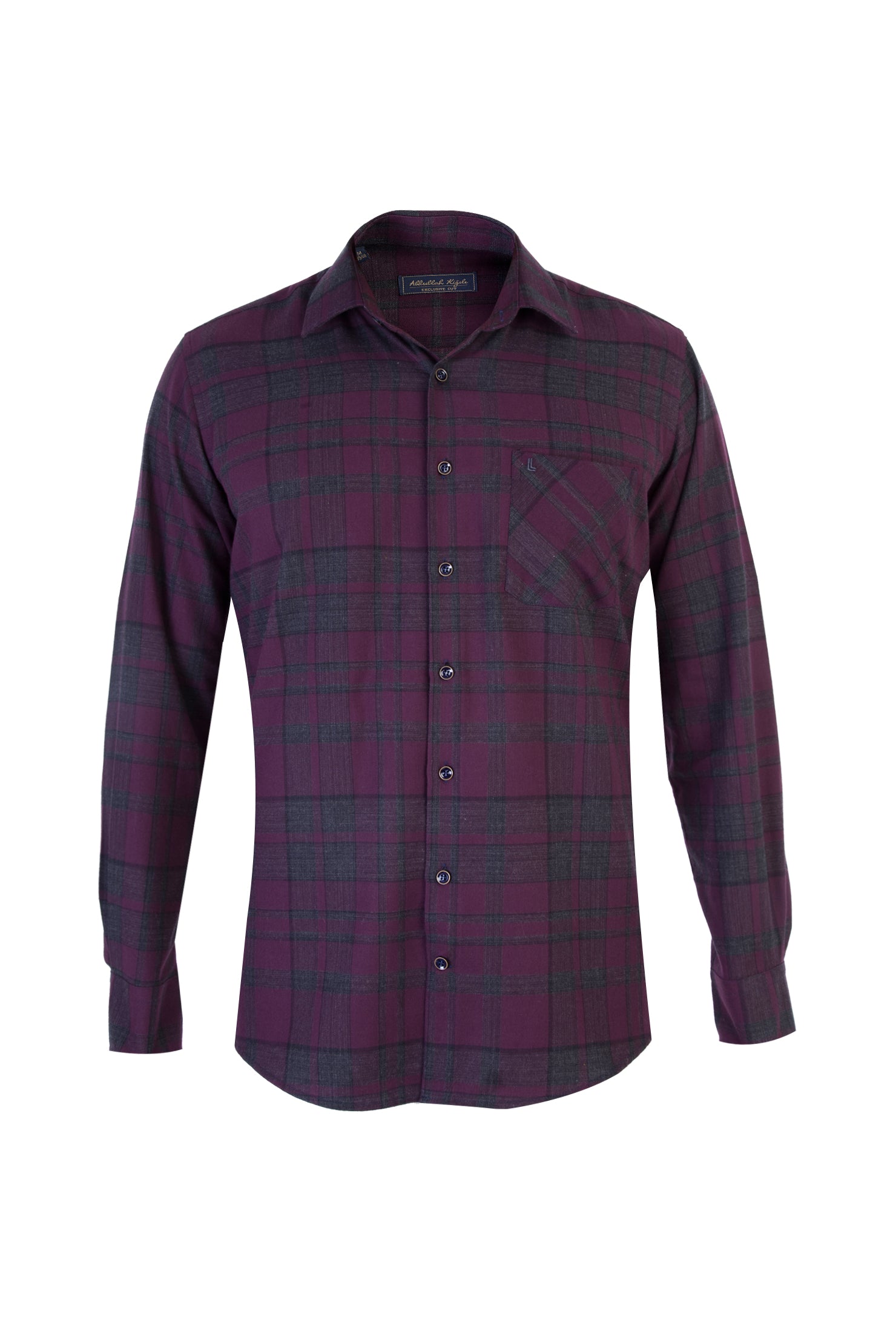 Bordo Uzun Kol Ekose Pamuk Gömlek