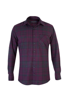 Bordo Uzun Kol Ekose Pamuk Gömlek