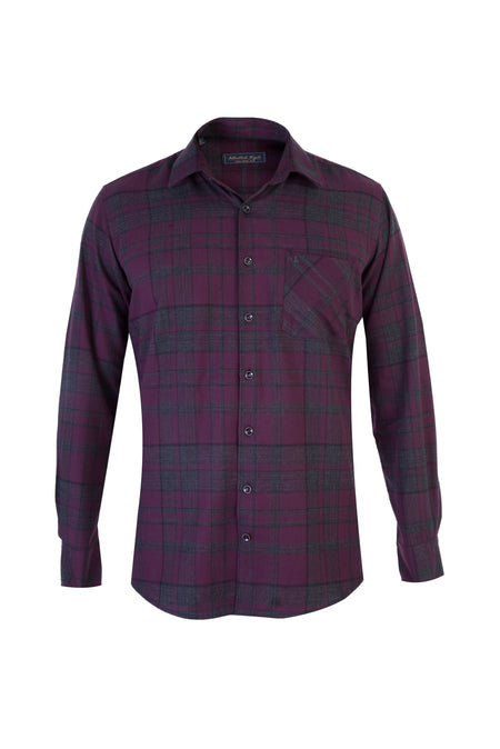 Bordo Uzun Kol Ekose Pamuk Gömlek