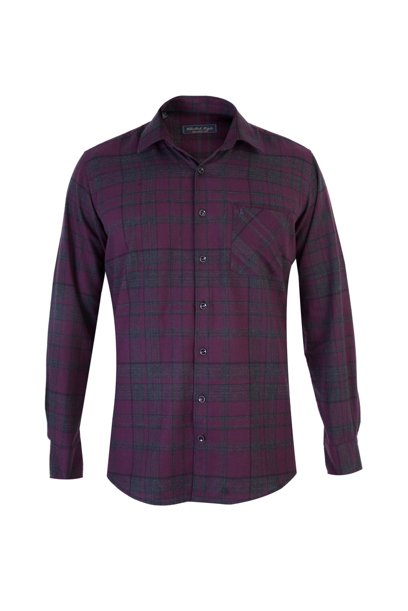 Bordo Uzun Kol Ekose Pamuk Gömlek