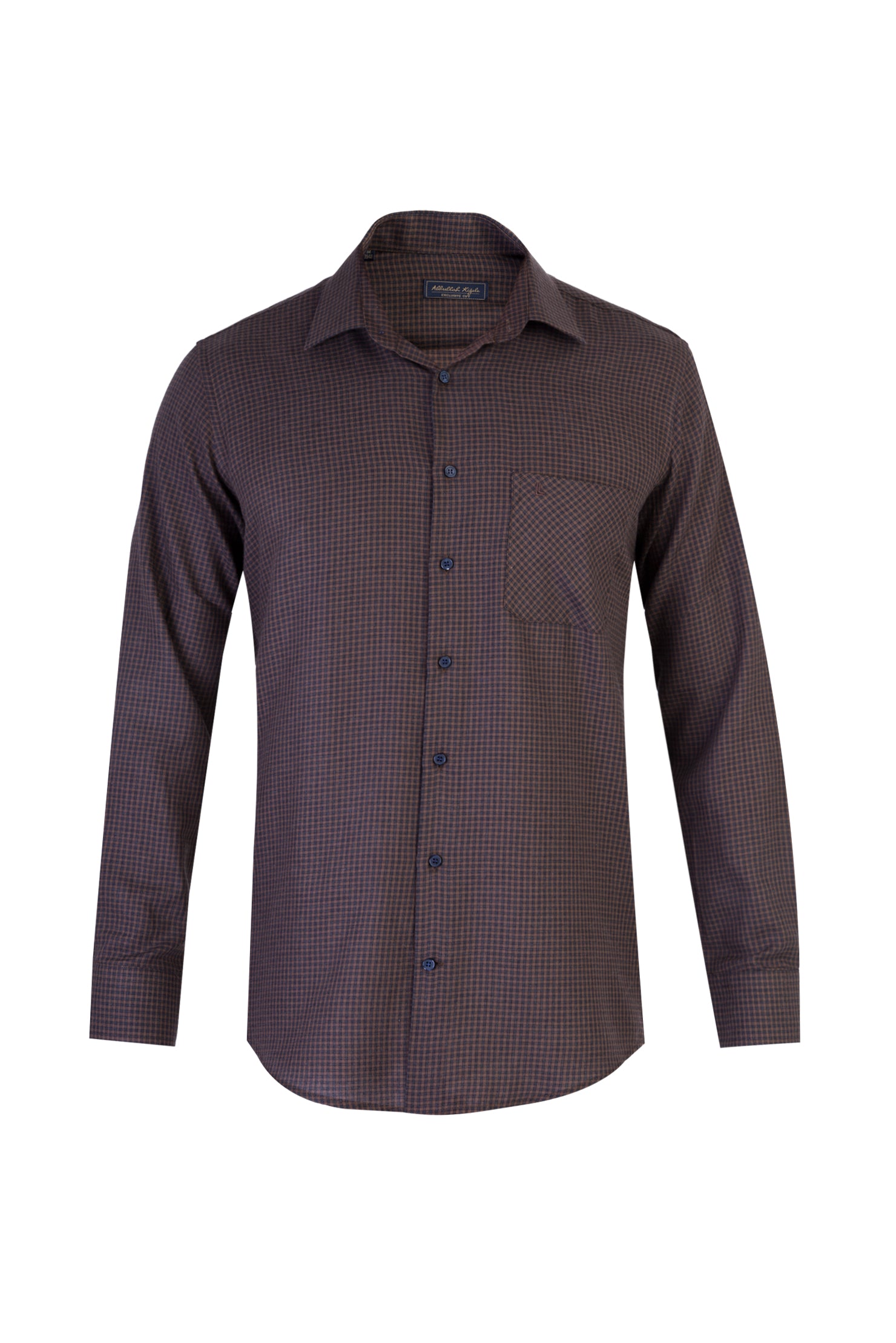 Kahve Uzun Kol Kareli Pamuk Gömlek