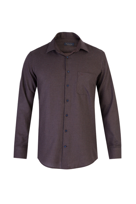 Kahve Uzun Kol Kareli Pamuk Gömlek