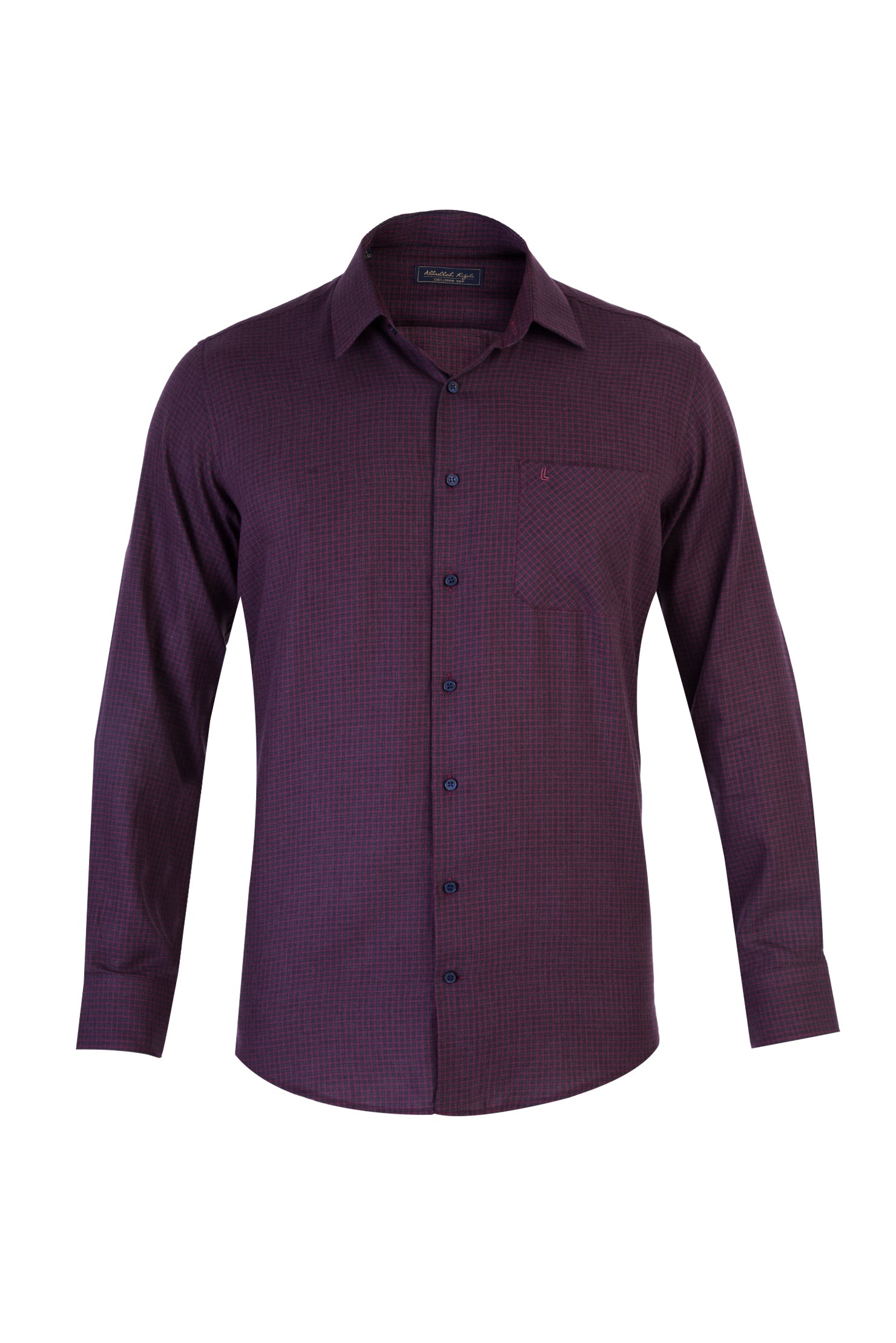 Bordo Uzun Kol Kareli Pamuk Gömlek