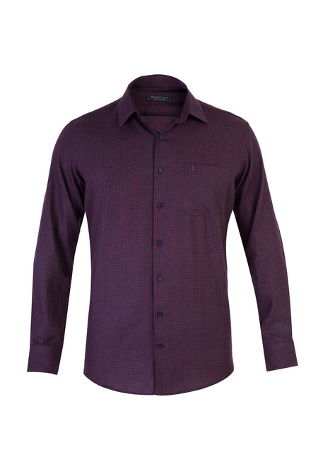 Bordo Uzun Kol Kareli Pamuk Gömlek