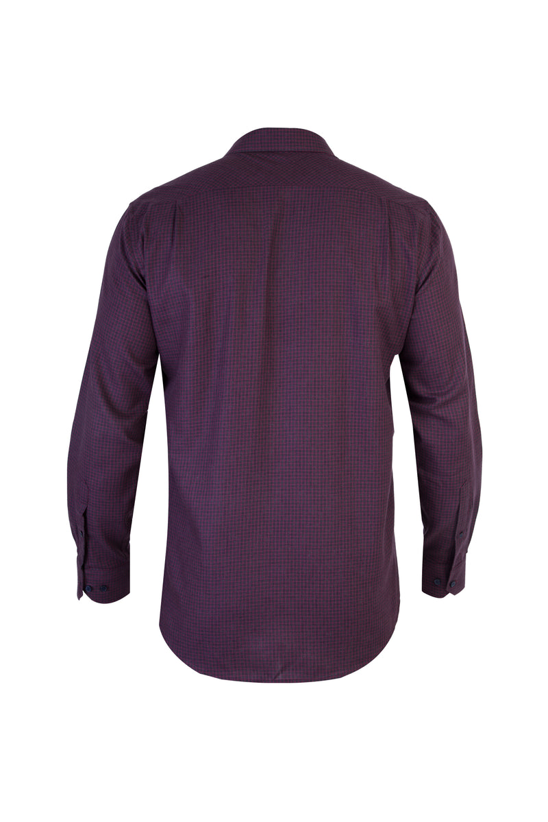 Bordo Uzun Kol Kareli Pamuk Gömlek