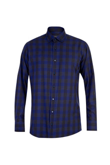 Lacivert Uzun Kol Ekose Spor Pamuk Gömlek