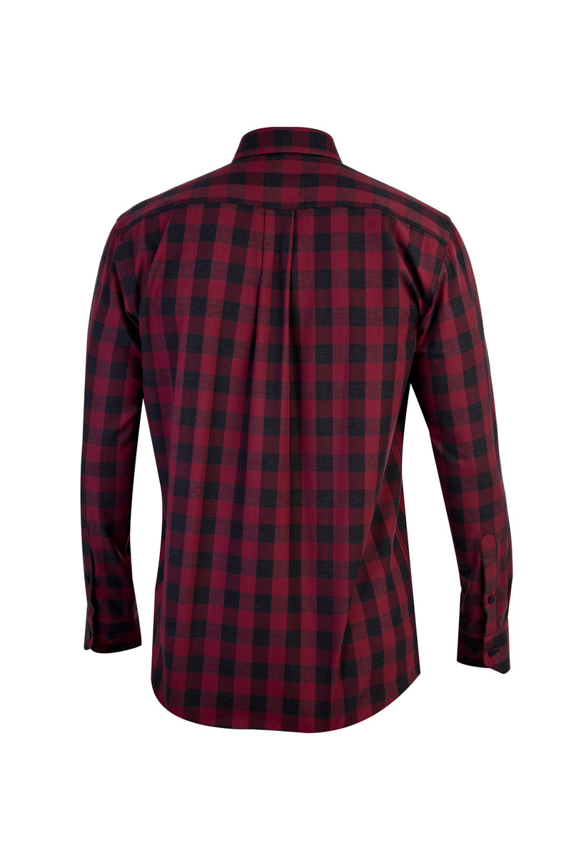 Bordo Uzun Kol Ekose Spor Pamuk Gömlek