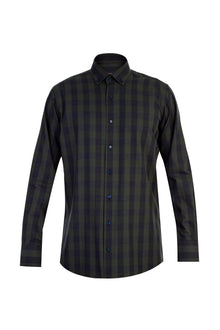 Koyu Yesil Uzun Kol Ekose Spor Pamuk Gömlek