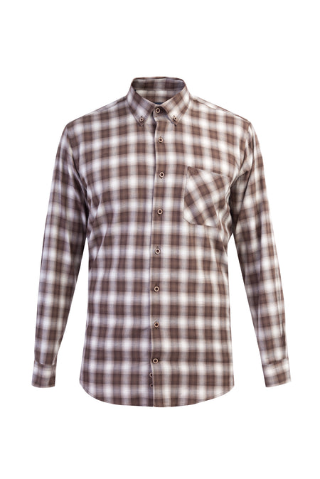 Kahve Uzun Kol Regular Fit Oduncu Ekose Pamuk Gömlek