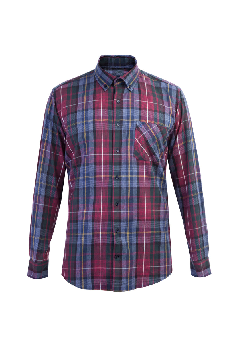 Bordo Uzun Kol Oduncu Ekose Pamuk Gömlek