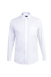 Beyaz Uzun Kol Desenli Klasik Pamuk Gömlek