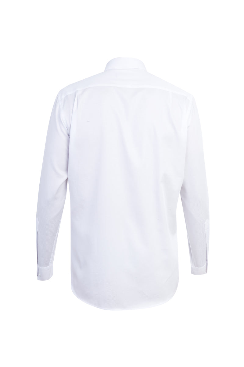 Beyaz Uzun Kol Desenli Klasik Pamuk Gömlek