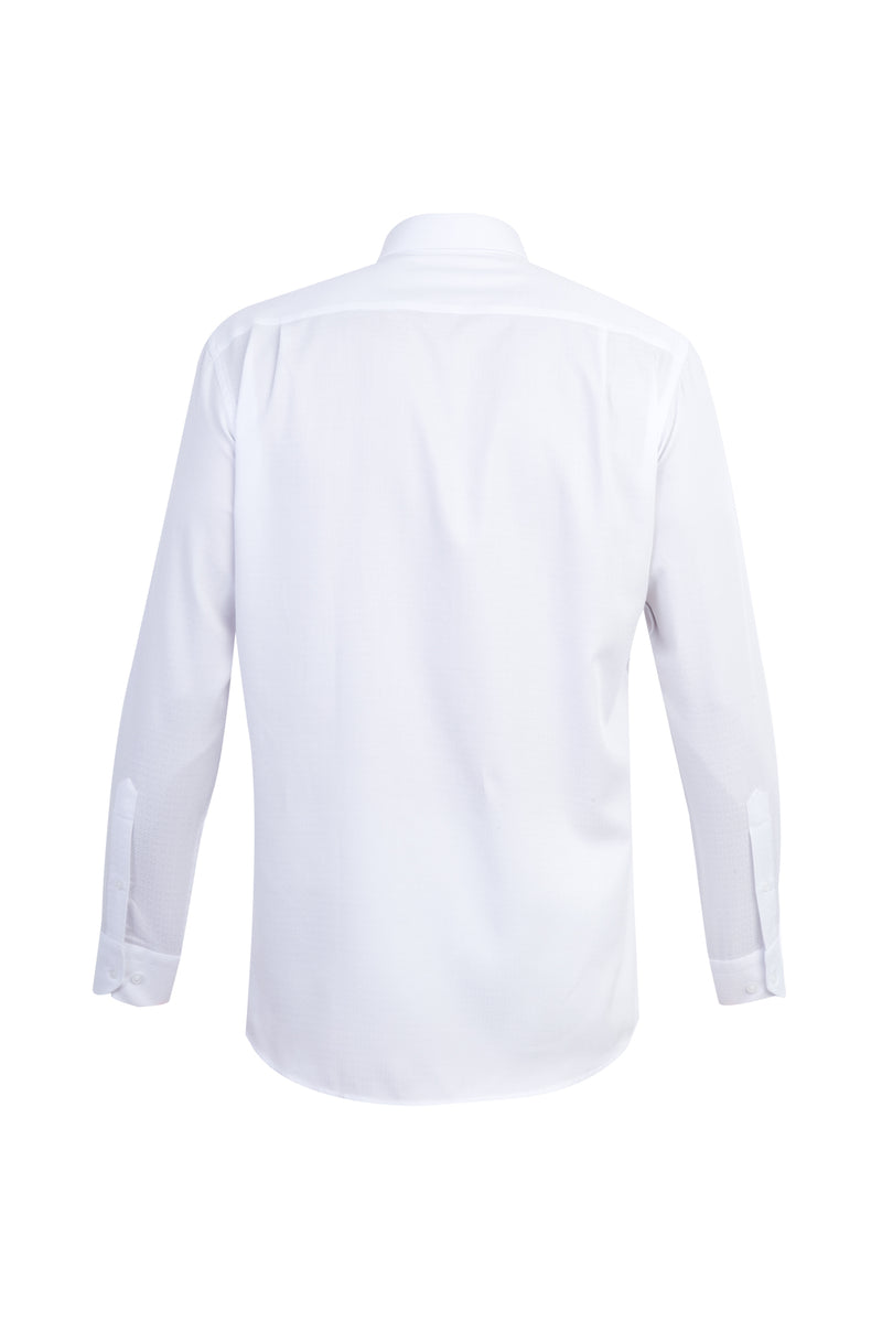 Beyaz Uzun Kol Desenli Klasik Pamuk Gömlek