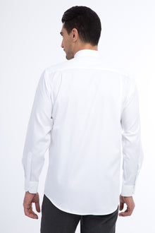 Beyaz Uzun Kol Desenli Klasik Pamuk Gömlek