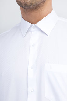 Beyaz Uzun Kol Desenli Klasik Pamuk Gömlek