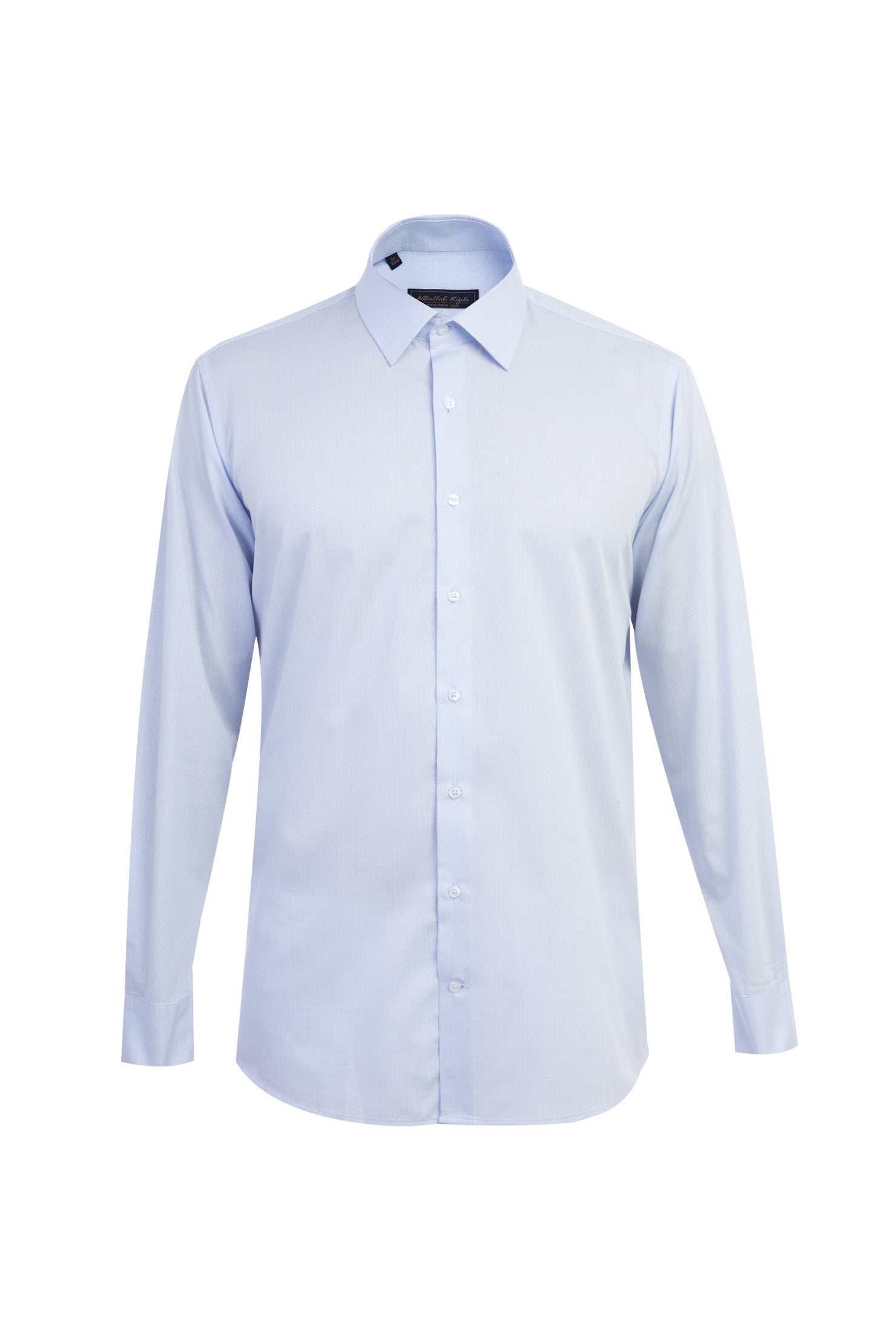 Açık Mavi Uzun Kol Desenli Klasik Pamuk Gömlek