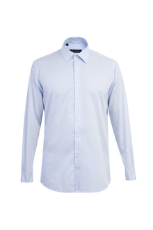 Açık Mavi Uzun Kol Desenli Klasik Pamuk Gömlek