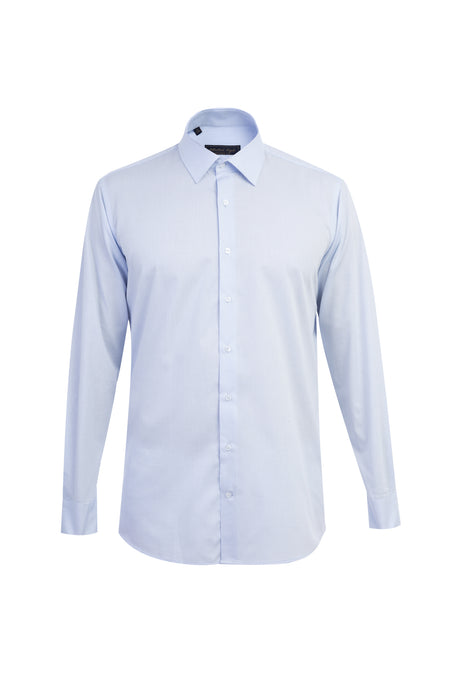 Açık Mavi Uzun Kol Desenli Klasik Pamuk Gömlek