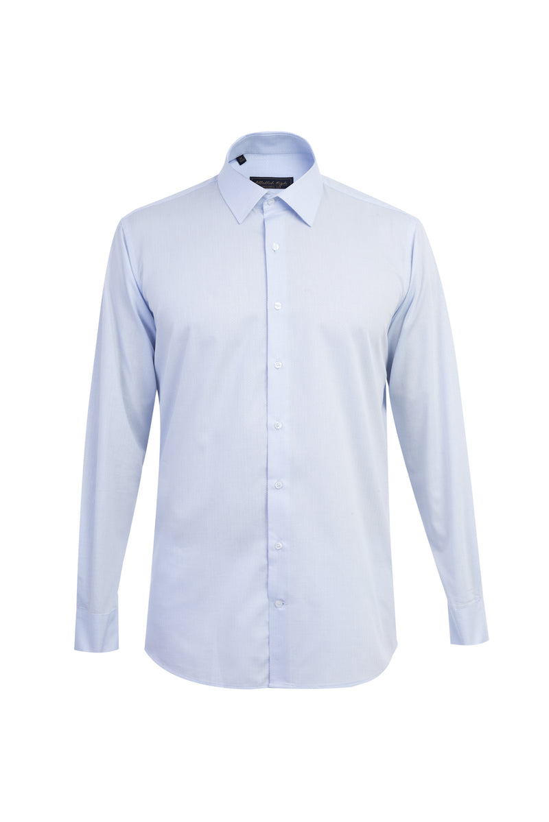 Açık Mavi Uzun Kol Desenli Klasik Pamuk Gömlek