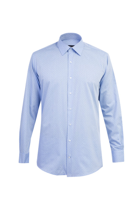 Açık Mavi Uzun Kol Desenli Klasik Pamuk Gömlek