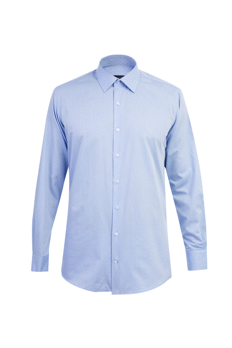 Açık Mavi Uzun Kol Desenli Klasik Pamuk Gömlek