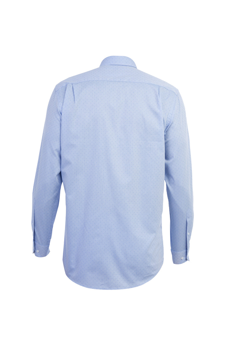 Açık Mavi Uzun Kol Desenli Klasik Pamuk Gömlek