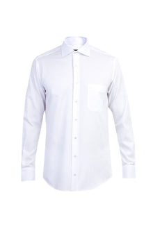 Beyaz Uzun Kol Desenli Klasik Pamuk Gömlek