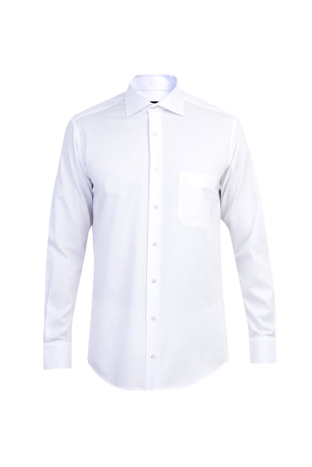 Beyaz Uzun Kol Desenli Klasik Pamuk Gömlek