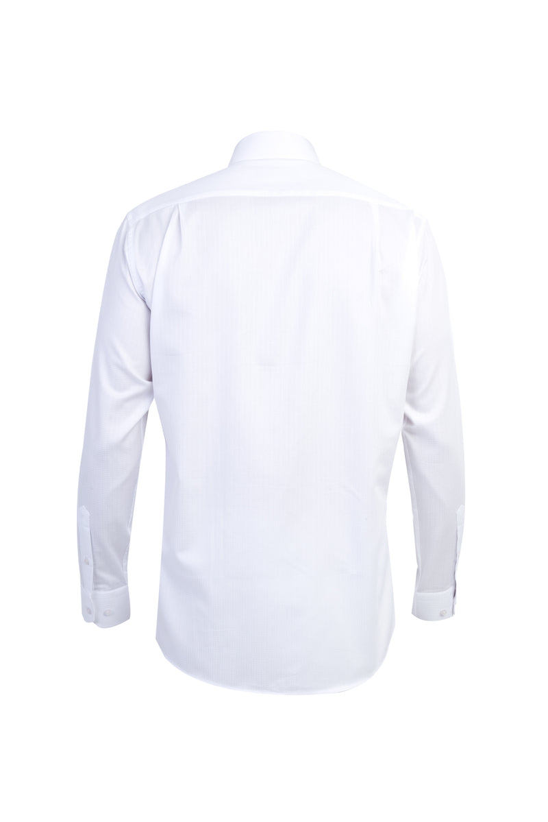 Beyaz Uzun Kol Desenli Klasik Pamuk Gömlek