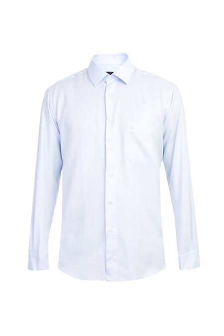 Açık Mavi Uzun Kol Desenli Klasik Pamuk Gömlek