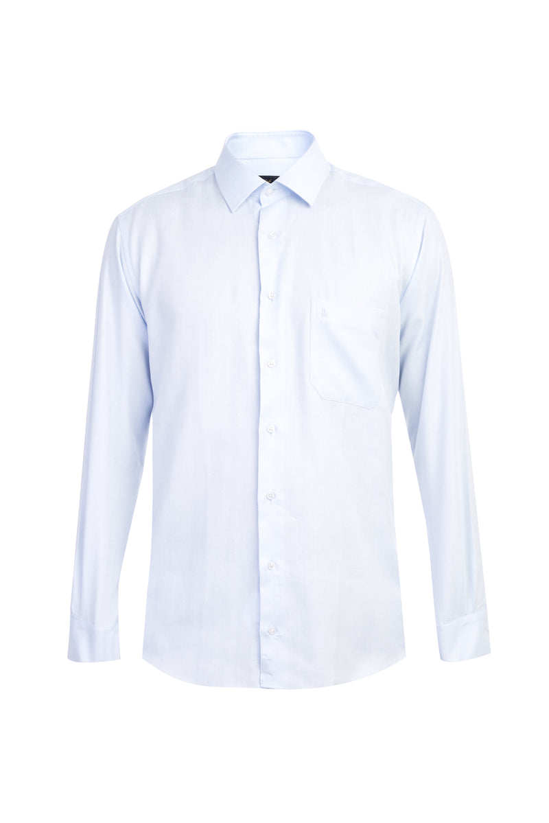 Açık Mavi Uzun Kol Desenli Klasik Pamuk Gömlek